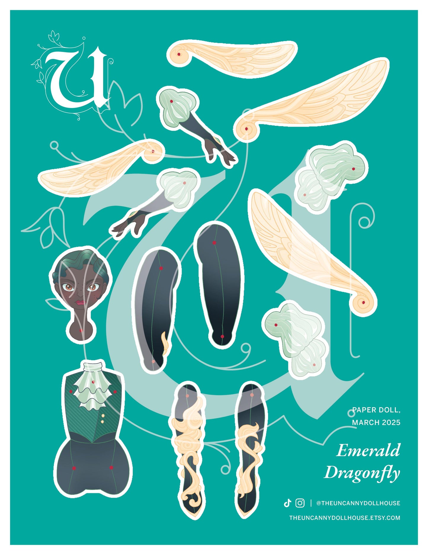 Precut Paper Doll - Emerald Dragonfly